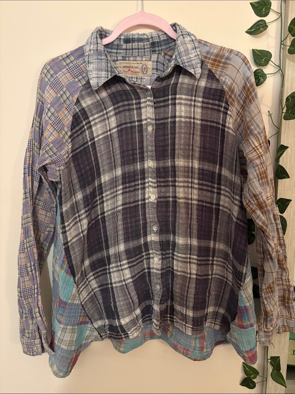Plaid Patchwork Long-Sleeve Shirt - Multi-Color
